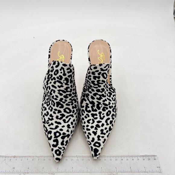 FOWT White Leopard Print Side V Cut Backless Mules Pointed Toe High Heel Shoes - Picture 3 of 8